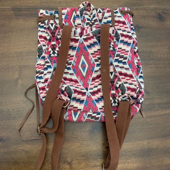 American Eagle Backpack Pink Aztec Western Pattern Style Bag Brown - Picture 4 of 4